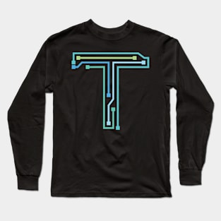 Alphabet T Circuit Typography Design Long Sleeve T-Shirt